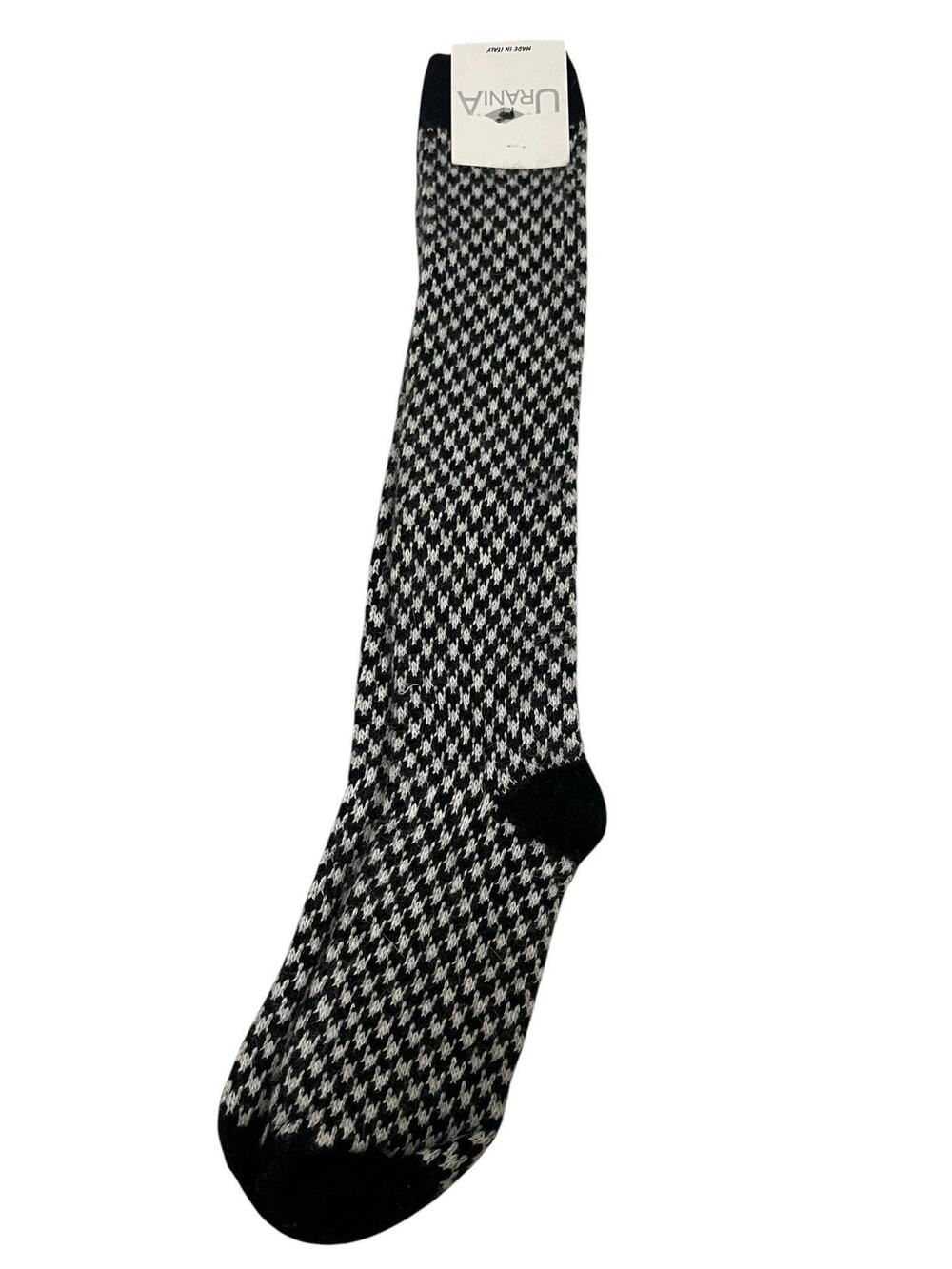 Urania Knee High Socks Womens One Size Black Houndstooth Angora Winter Italy